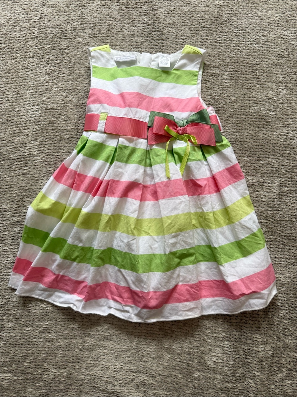 First Impressions Girls Striped Bow Party Dress Pink Green White 18 Months